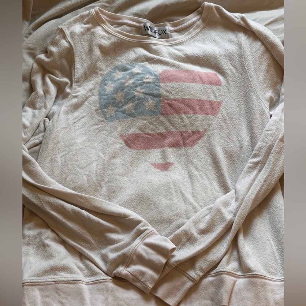Wildfox Baggy Beach Jumper Sweatshirt - American Flag Heart - Large